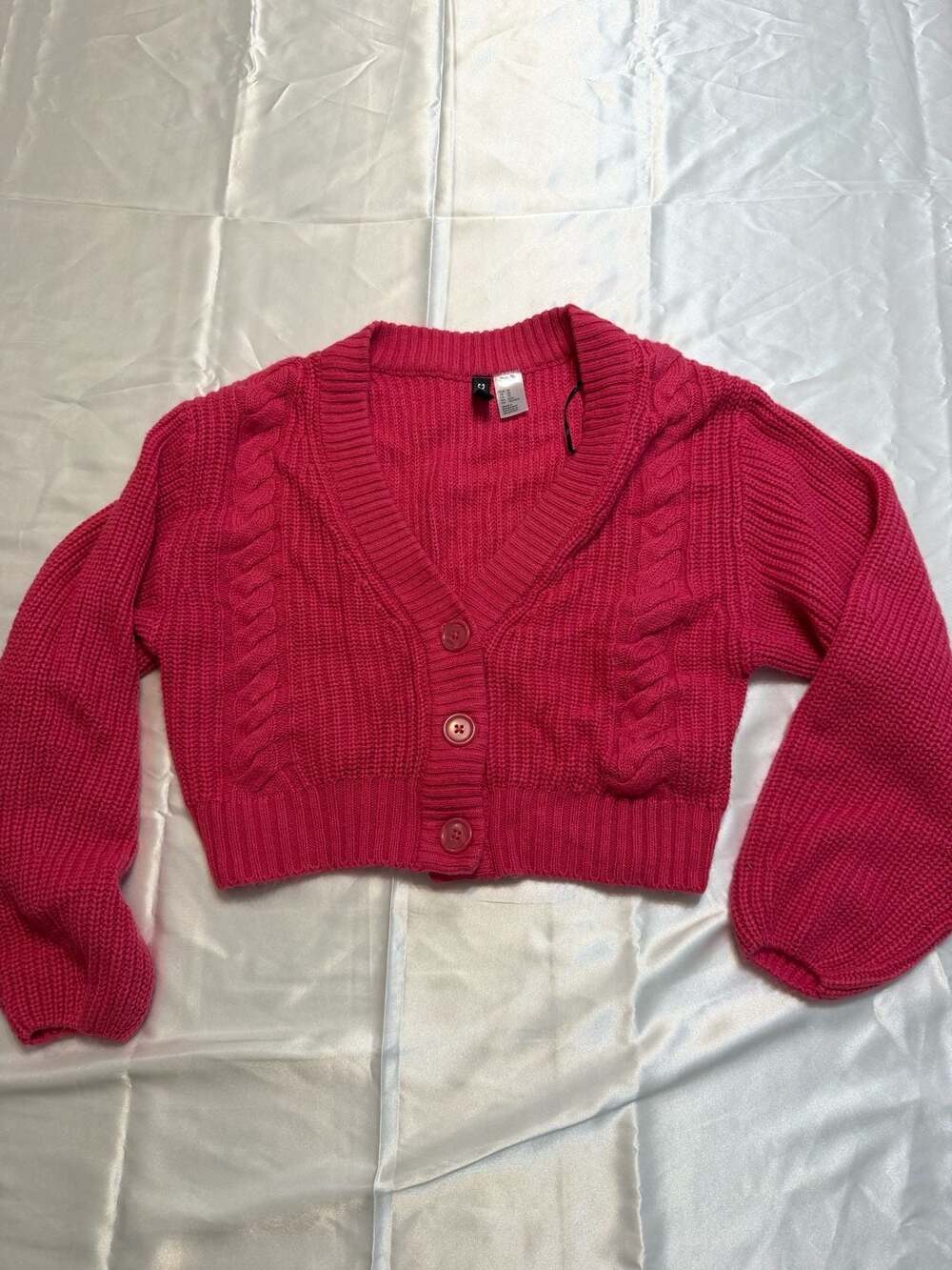 Divided H&M Hot Pink Cable Knit Cropped Cardigan Sweater